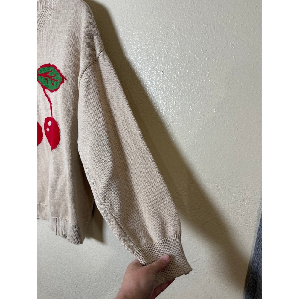 Talulah Women Cherry Graphic Sweater Medium Beige Cotton Oversized Coquette - Picture 5 of 11